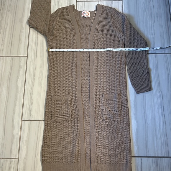 Ambiance Knit Tan Dark Beige Large Duster Long Cardigan - Picture 3 of 4